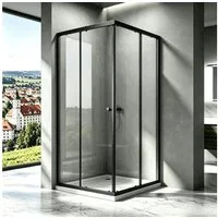 Boromal Eckdusche Duschkabine Schwarz 90x90 75x75 90x75 H:185 Eckeinstieg mit schiebetür, BxT: 80x80 cm, 5mm ESG, Duschwand Duschtür für Dusche, 100x100, 100x90cm, Aluminiumrahmen, Aluminiumprofile, Magnetdichtleisten