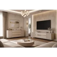 ALLHOUSE24 Wohnzimmer-Set MIRACLE III Sandbeige, gold, TV Schrank, Kommode, Rillenfronten, (2-St., Das Set besteht aus: Kommode, TV Schrank), Breite: Kommode: 180 cm, TV Schrank 240 cm