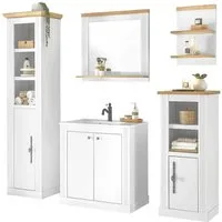 OTTO home Badmöbel-Set WESTMINSTER, Bad im Landhausstil, 5-teiliges Badezimmer, (5-St), Waschtisch, Spiegel, Midischrank, Regal, Hochschrank, Breite 220 cm
