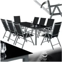 tectake Essgruppe Aluminium Sitzgruppe - Wetterfeste Gartenmöbel, (Set., 9-tlg., in Anthrazit), Klappbare, platzsparende und komfortable Sitzstühle