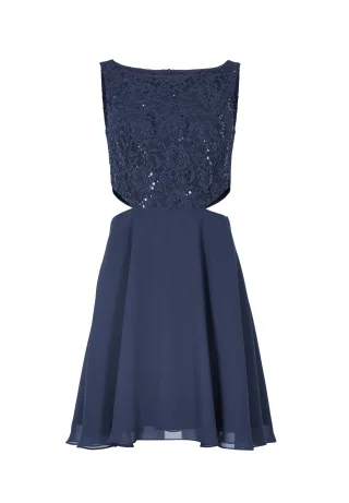SWING - Cocktailkleid aus Material-Mix navy - Gr. - 40