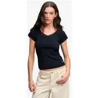 Superdry V-Shirt ATH ESS LACE TRIM V TEE mit Spitze