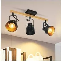 Nettlife Deckenstrahler Vintage Holzmaserung Schwarz/Weiß Schwenkbar 350° 25W E14 Industrial, LED wechselbar, Spotbalken für Wohnzimmer Schlafzimmer Büro