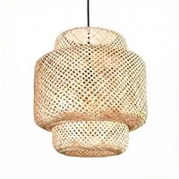 hofstein Hängeleuchte Hängelampe aus Metall/Bambus in Schwarz/Natur im Boho-Design, Hängeleuchte mit Schirm in Gitter-Optik (45cm), Höhe max. 146cm, E27
