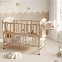 STILVORA Babybett mit Wickeltisch Babynetzbett mit klappbarem Ablagerack verlängerbar, Aus massivem Kiefernholz