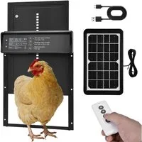XERSEK Haustierklappe Automatisch Hühnerklappe Solar, Elektrische Hühnerstall mit Timer Lichtsensor Anti-Pinch