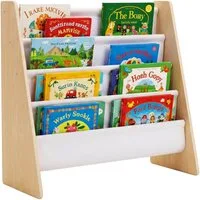 relaxdays Kinderregal Bücherregal Kinder 4 Stofftaschen, A