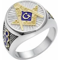 Karisma Schmuck Fingerring Herrenring Edelstahl Emailliert Blau/Gold Freimaurer RSS507, Männerschmuck
