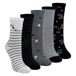 5 Paar Damen Socken mit Hundemuster - Weiche Baumwollsocken mit lustigem Hundedesign