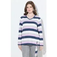Ulla Popken T-Shirt Ringelshirt Saumknoten V-Ausschnitt Langarm