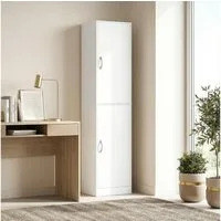 HOMCOM Bücherregal mit 2 Türen, verstellbaren Ablagen, Standregal 1-tlg., 40 x 35 x 180 cm für Büro, Wohnzimmer, Schlafzimmer, Weiß