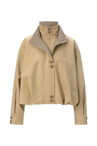Rich & Royal - Cotton Blouson with Check Detail caffee latte - Gr. - 38