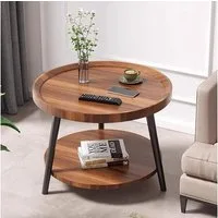 LuxusKollektion Beistelltisch Beistelltisch Holz Rund mit 2 Ablagen H48x Ø50 cm Eiche