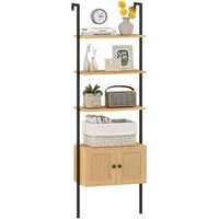COSTWAY Bücherregal, 5-stöckiges Leiterregal mit Schrank, Wandmontage, Metall