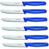 Victorinox Tafelmesser 6 Stück Tafelmesser 11 cm aus Edelstahl für Brotzeit Klassisches Design, blaue Griffe