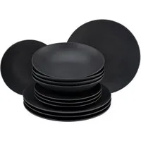 CreaTable Tafelservice Teller Set, Geschirr-Set Soft Touch Black (12-tlg), 4 Personen, Steinzeug, Service, schwarz, seidenmatte Glasur, 12 Teile, für 4 Personen