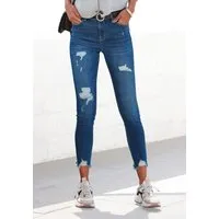 Buffalo Destroyed-Jeans mit ausgefransten Saumabschlüssen aus bequemer Baumwollmischung mit ausgefranstem Beinabschluss und Stretchanteil, schmale Passform