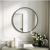 SONNI Wandspiegel Wandspiegel rund Schwarz,wand,groß 40/50/60cm mit Aluminiumrahmen, Schminkspiegel,Badspiegel,Hängespiegel,flurspiegel