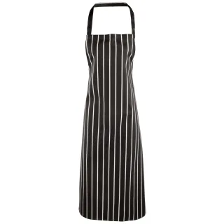 Premier Ladies/Womens Stripe Apron (Metzgerstil) (Schwarz/Weiß)