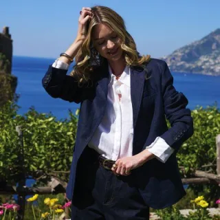 Premium Reinleinen-Blazer, Damen,  Blau, Leinen, by Lands' End