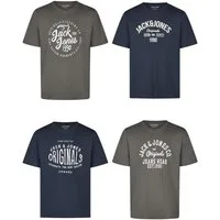 Jack & Jones T-Shirt Herren Logoprintshirt JJLINO Regualar Fit (4-tlg) Kurzarm Tee Shirt mit Rundhalsausschnitt aus 100% Baumwolle