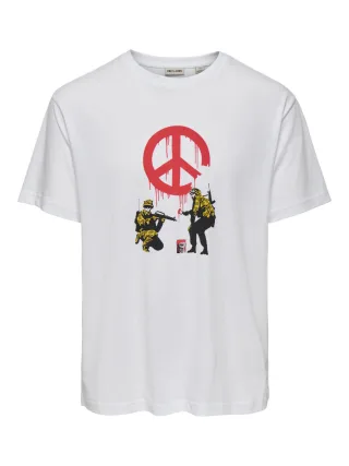 only & sons - T-Shirt - Onsbanksy weiß - Gr. - M