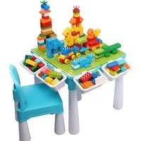 TUWENA Kindertisch 5-in-1-Kinder-Aktivitäts-Tischset mit 128 Teile Bausteinen Spielzeug, Spieltisch Enthält 1 Stuhl und Bausteintisch mit Aufbewahrung