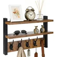 QUBEBU Wandgarderobe Wandgarderobe mit 2 Ablage, Wandregal mit 10 Haken Hängeregal bis 10kg (Kleiderhaken Wand - Wandgarderobe für Flure, Garderoben, Schlafzimmer, 1 St., Garderobenhaken, 41.5 x 11.5 x 28.5 cm (L x B x H), Garderobenleiste für Jacken