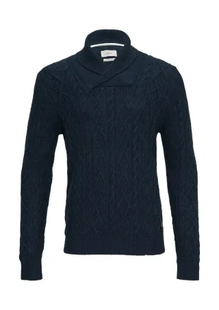 s.Oliver Red Label - Schalkragenpullover mit Zopfmuster blau - Gr. - 3XL