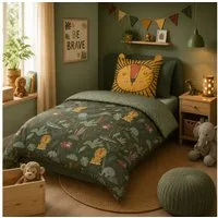 Familando Kinderbettwäsche Lion jungle 135x200 80x80 cm Bettwäsche Löwe mit Ohren, Renforcé, 2 teilig, mit liebevollem Motiv & süßen Details für Jungen und Mädchen