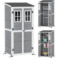 Outsunny Gerätehaus mit Abschließbar Tür, 2 Fenstern, Bodenplatte, Asphalt-Pultdach, BxT: 91x69 cm, (wetterfest Geräteschuppen, 1 St., Gartenschrank aus Holz), 91 x 69 x 192 cm, für Garten, Terrasse, Hellgrau