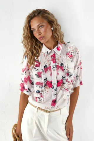 Bluse mit Blumenmuster und Kragen aus Popeline