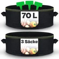 Praknu Pflanzkübel Hochbeet Pflanzsack 70L - 3-STK Vliesstoff - 3 Schilder - Beschriften (3er Set, 3 St), mit Griff - Für Gemüse, Pflanzen & Blumen - Stofftöpfe - Grow Töpfe