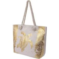 KARMA Strandtasche Damen Schildkröte Creme od. Schwarz 54 cm Badetasche (Tasche für Strand, Urlaub, Pool, 1-tlg., See, Sommer, Freizeit, Shopper), mit Reißverschluss Polyester Innentasche