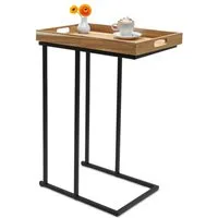 Spetebo Beistelltisch Metall Beistelltisch mit Holz Tablett - 60 x 45 cm (Anzahl, 1-St., Stück), platzsparend