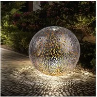 GLOBO LIGHTING LED Solarleuchte, LED-Leuchtmittel fest verbaut, Warmweiß, Solarkugel Windlicht Außenlampe LED Erdspieß Gartendeko silber gold