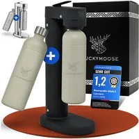 Luckymoose Wassersprudler Infinity-S mit 2x 1,25L langlebige Edelstahlflaschen, (2xSand-tlg), Spart bis zu 25% CO2, Flaschen spülmaschinenfest & ohne Ablaufdatum