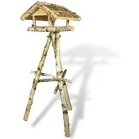 gartenetage Vogelhaus Birke Vogelfutterhaus mit Ständer und Reetdach, liebevolle Handarbeit, Wetterfest