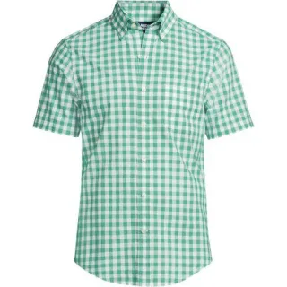 Gemustertes Popelin-Kurzarmhemd, Classic Fit, Herren,  Grün, Baumwolle, by Lands' End