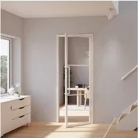 inova wohnen Zimmertür Glastür mit Stahlrahmen weiß Klarglas, Komplett Set mit Türzarge und Griffstange Loftstyle