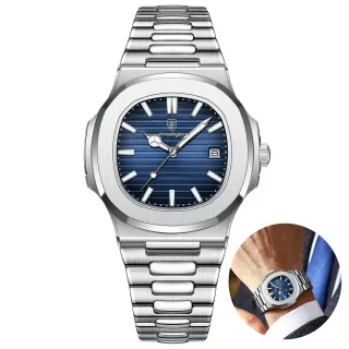 POEDAGAR Classic Business Men Watch Waterproof Luminous Date Quartz Watch Fashion Steel Strap Square Thin Wristwatch for