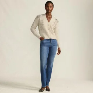 Bestickter Cardigan mit V-Ausschnitt für Damen in Petite-Größe, Damen, size: petite, Schwarz, Polyester/Polyacryl/Polyester-Mischung, by Lands' End