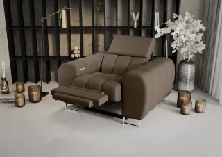 Sessel mit Relaxfunktion BASTIEN RELAX in Stoff Terra Braun