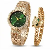 Luckice Quarzuhr Premium Damen Schmuckset mit Quarz-Armbanduhr & klassisches Armband, (36mm Edelstahl-Zifferblatt mit Zirkonia-Steinen, Exklusives Geschenkset für Frauen, 2-tlg., Muttertag/Valentinstag/Weihnachten in Präsentbox)