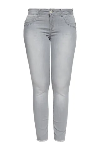 Amor, Truth & Trust Damen ATT JEANS Slim Fit Jeans mit offenen Kanten am Saum Leoni grau