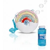 alldoro Seifenblasenmaschine Seifenblasen-Maschine Rainbow mit Leuchteffekt für Kinder ab 3 Jahren, Seifenblasen-Set mit tragbarer Seifenblasenkanone & 100 ml Flüssigkeit