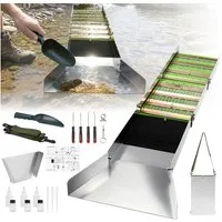 PRIISF Waschbecken Goldwaschrinne Faltbar Sluice Box Goldwaschpfanne Goldwasch Equipment (127cm Aluminium Goldwaschset mit Tragegurt Moosmatte Schaufel Zubehör, 18-St., Goldsucher Auswaschrinne 50" Profi Goldwannenbecken Gold Sluicebox), Tragbare Gol