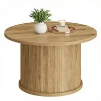 VASAGLE Couchtisch Wohnzimmertisch rund, Holzoptik, modern, mit Lamellenoptik, einfache Montage, 80 x 45 cm