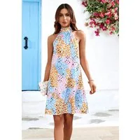 FS Collection Minikleid Damen Minikleid Neckholder Sommerkleid mit Bindeband (XS (EU:36 / UK:8) · S (EU:38 / UK:10) · M (EU:40 / UK:12) · L (EU:42 / UK:14) · XL (EU:44 / UK:16), 8 Farben) Neckholderdesign, Bindeband am Rücken, lockerer Fall, Allover-