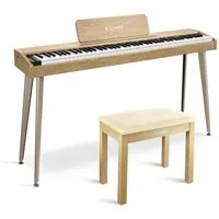 Donner Digitalpiano 88 Tasten halbgewichteter Tastatur Holzmaserung Keyboard DDP-60 (SET, 3-Pedal-Einheit,Netzadapter, Notenständer, Produktanleitung), 128 Stimmen, 83 Rhythmen, 8 Reverb-Effekten, 5 Stärkekurven